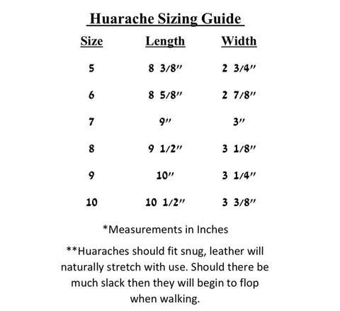 Bottomless Huaraches Sizing Chart 