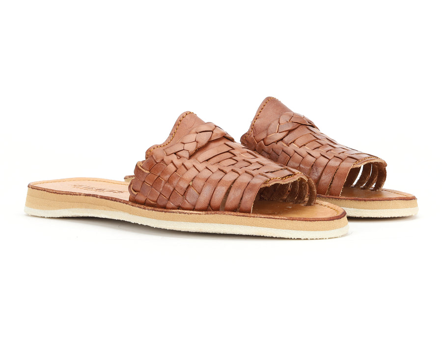 Huarache Peep-Toe Slides Walnut 