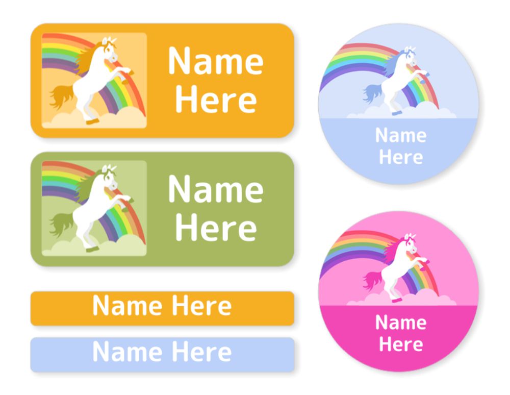 Unicorn and Rainbows name labels School name tags School 