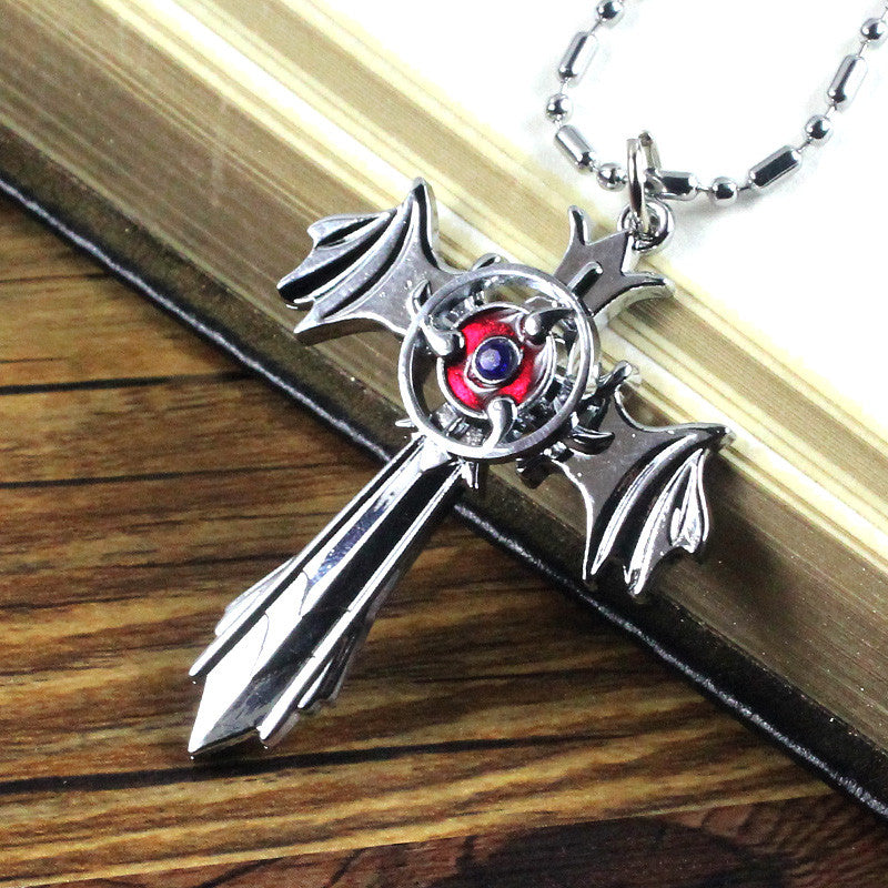 Naruto Konoha Gaara Sharingan Akatsuki Zinc Alloy Rotatable Cross Pendant Necklace