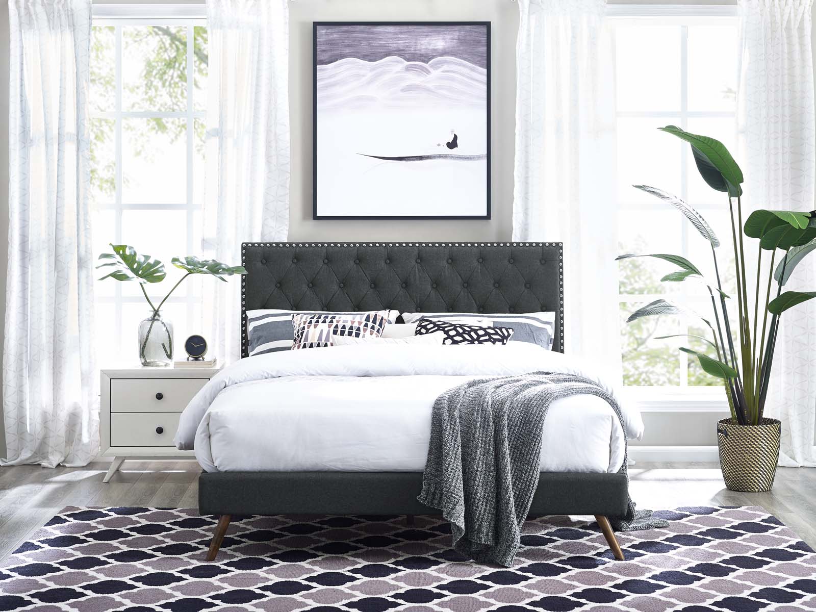 Modway Helena Tufted King and California King Upholstered Linen Fabric Headboard - MOD-5861 - Gray