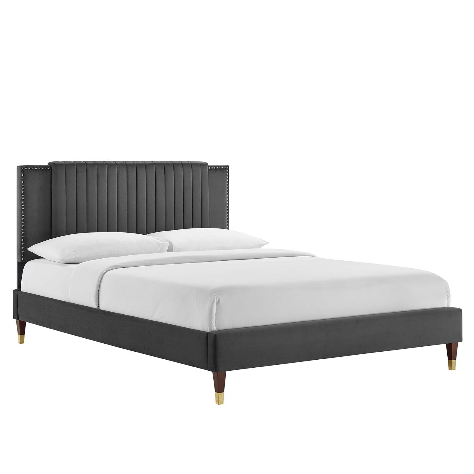 Zahra Channel Tufted Performance Velvet Twin Platform Bed By Modway - MOD-6982 - Charcoal