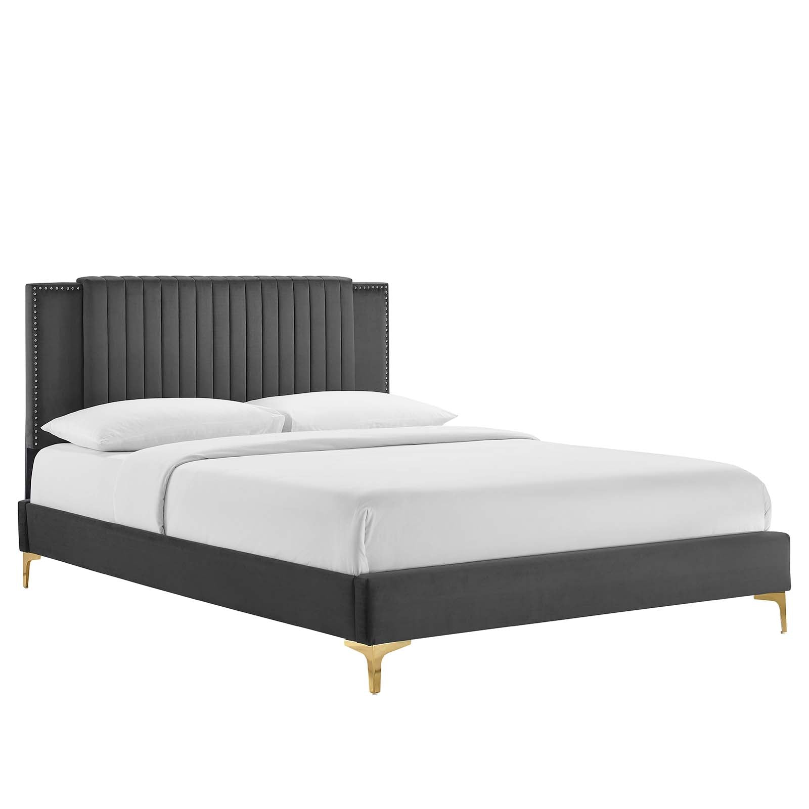 Zahra Channel Tufted Performance Velvet Full Platform Bed By Modway - MOD-7002 - Charcoal