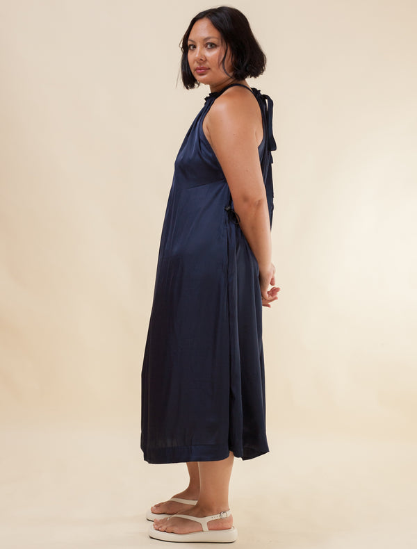 Halter Dress Satin (Navy)