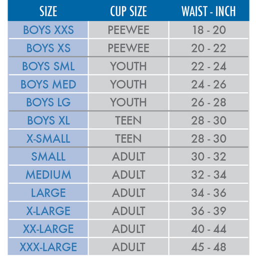 boys cup sizes