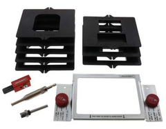 Kits includes 2 to 5 black hinge templates and a tungsten carbide router bit.