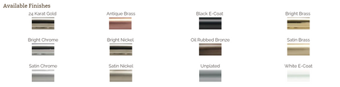 Small photos of the 12 finishes available for Hinge Outlet's fire door hinges.