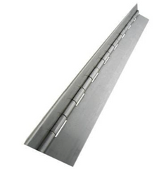 Stainless steel continuous piano hinge, no drill holes.