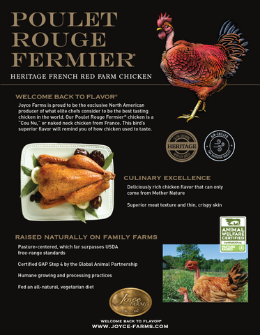 Joyce Farms Poulet Rouge® Chicken Product Informational Sheet