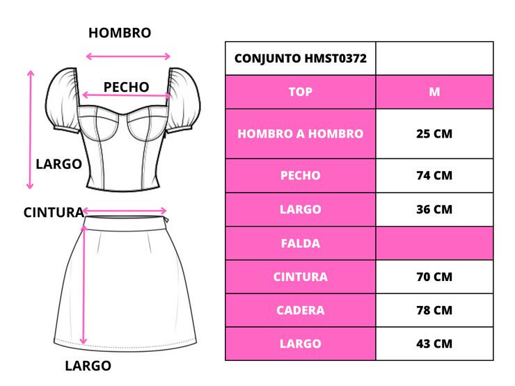 Conjunto de top estilo corset y falda con encaje – Boca Rosa