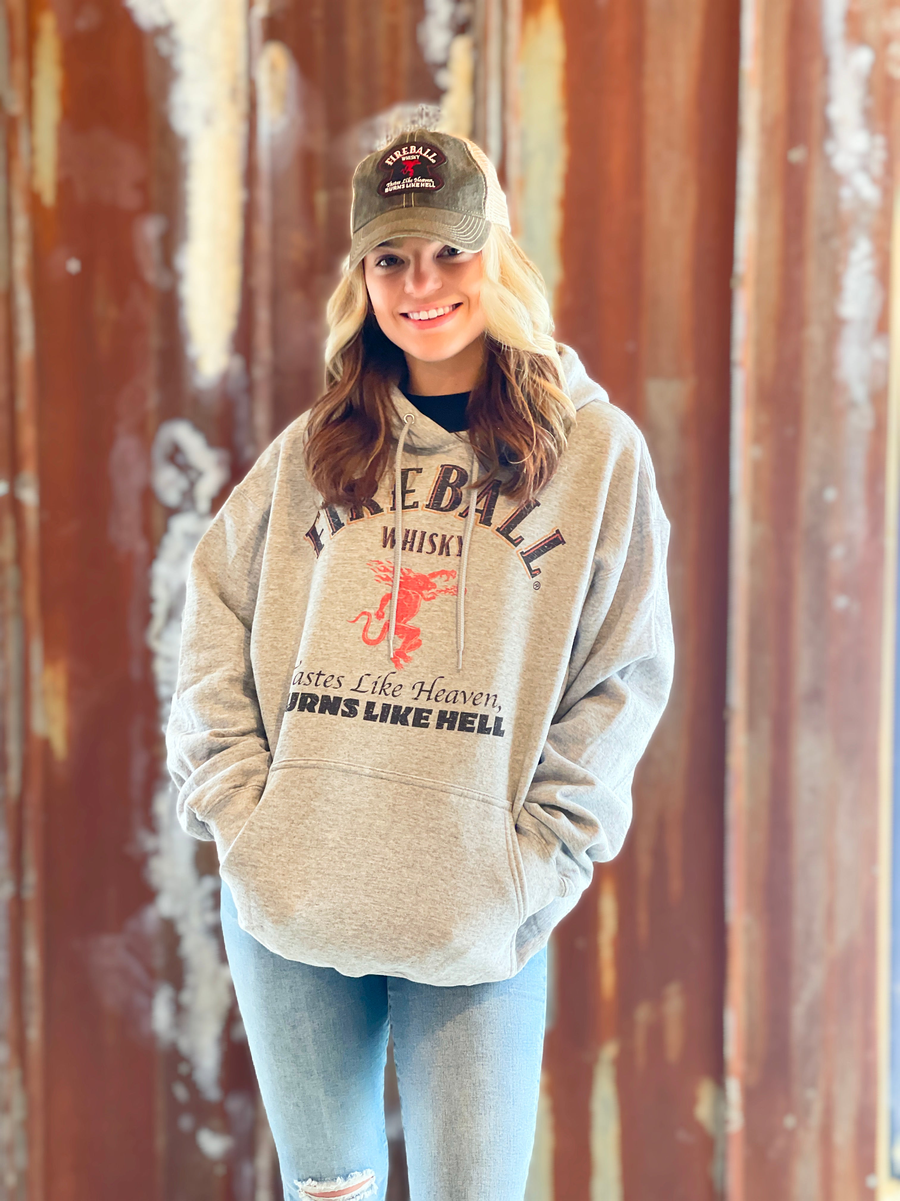 Fireball Whisky Label Hoodie- Heather Grey Angry Minnow Vintage – Angry  Minnow Vintage LLC