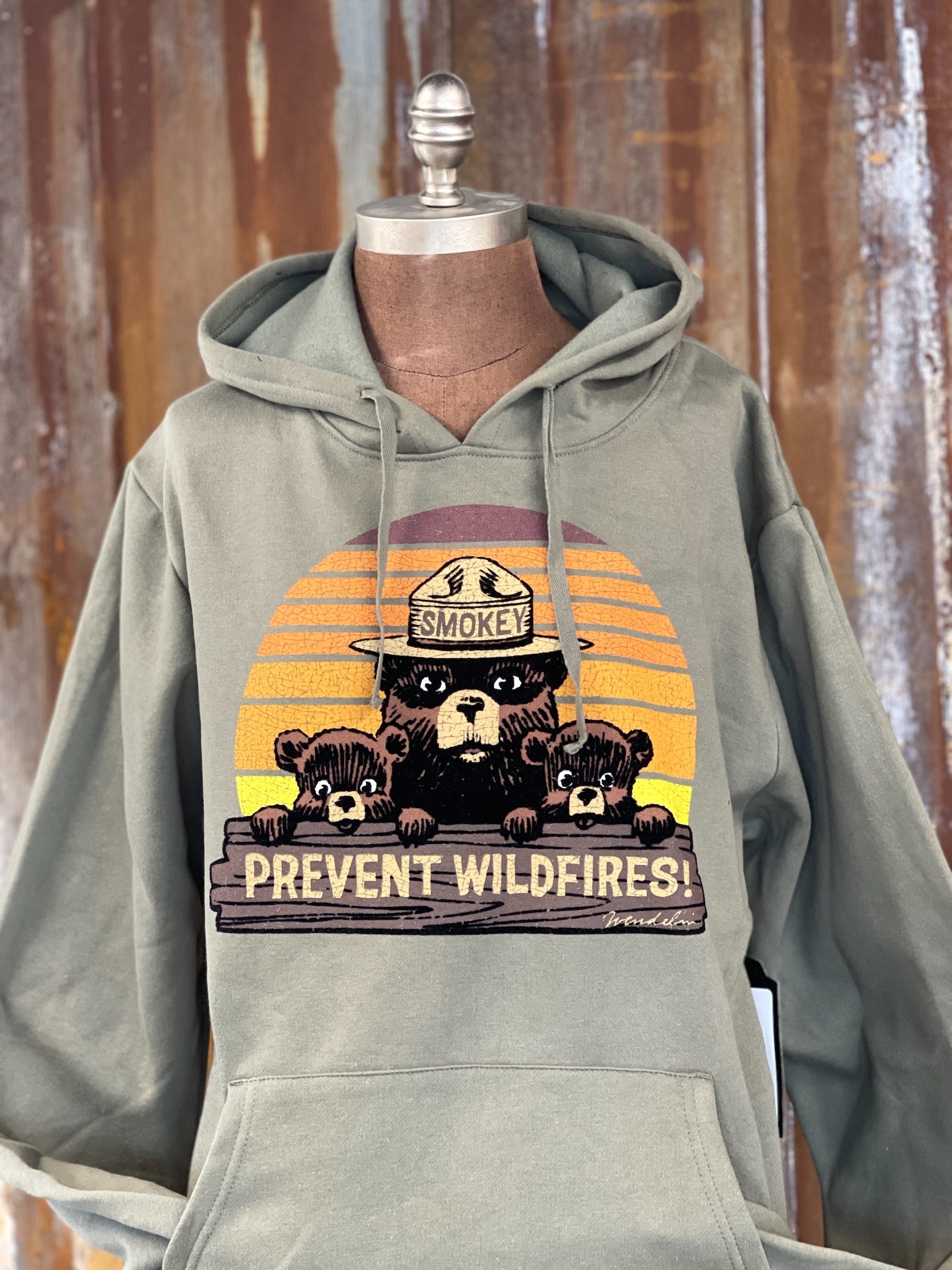 Smokey Bear & Cubs Graphic Tee- Sage Green