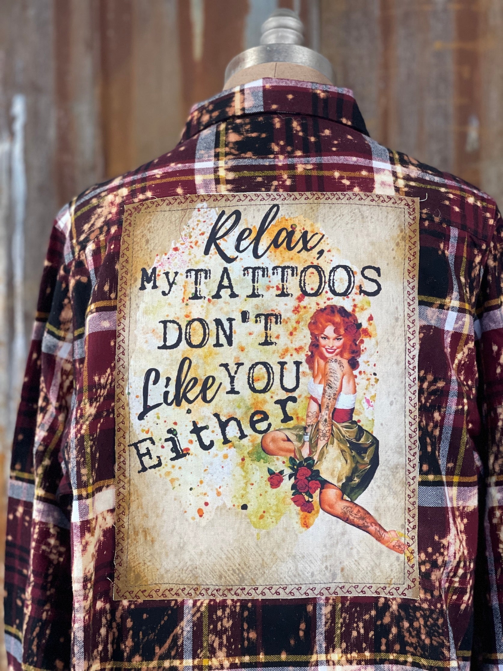 Image of Tattoos Art flannel- Distressed Burgundy