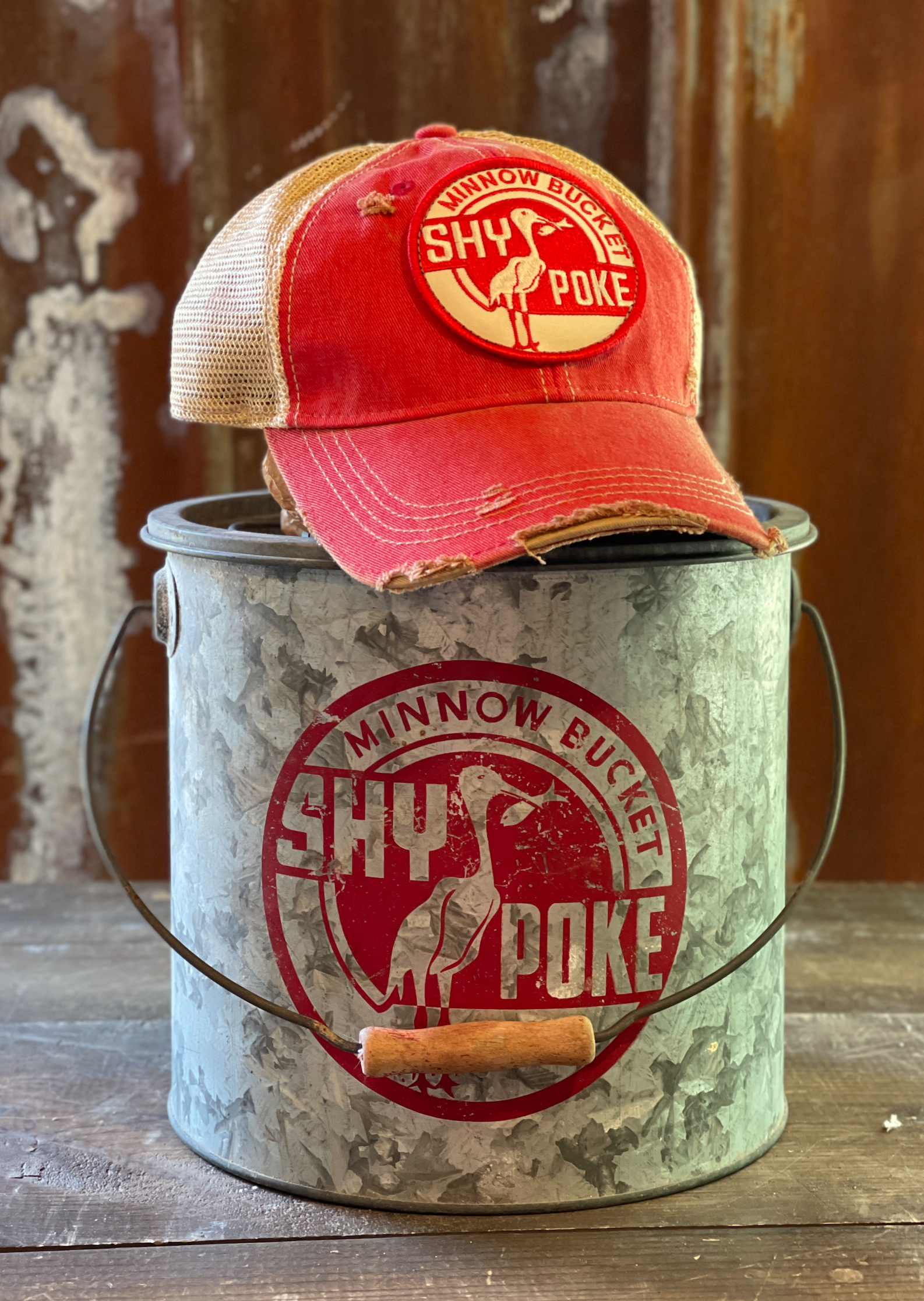 Image of SHY POKE Minnow Bucket Hat- Distressed Red Snapback