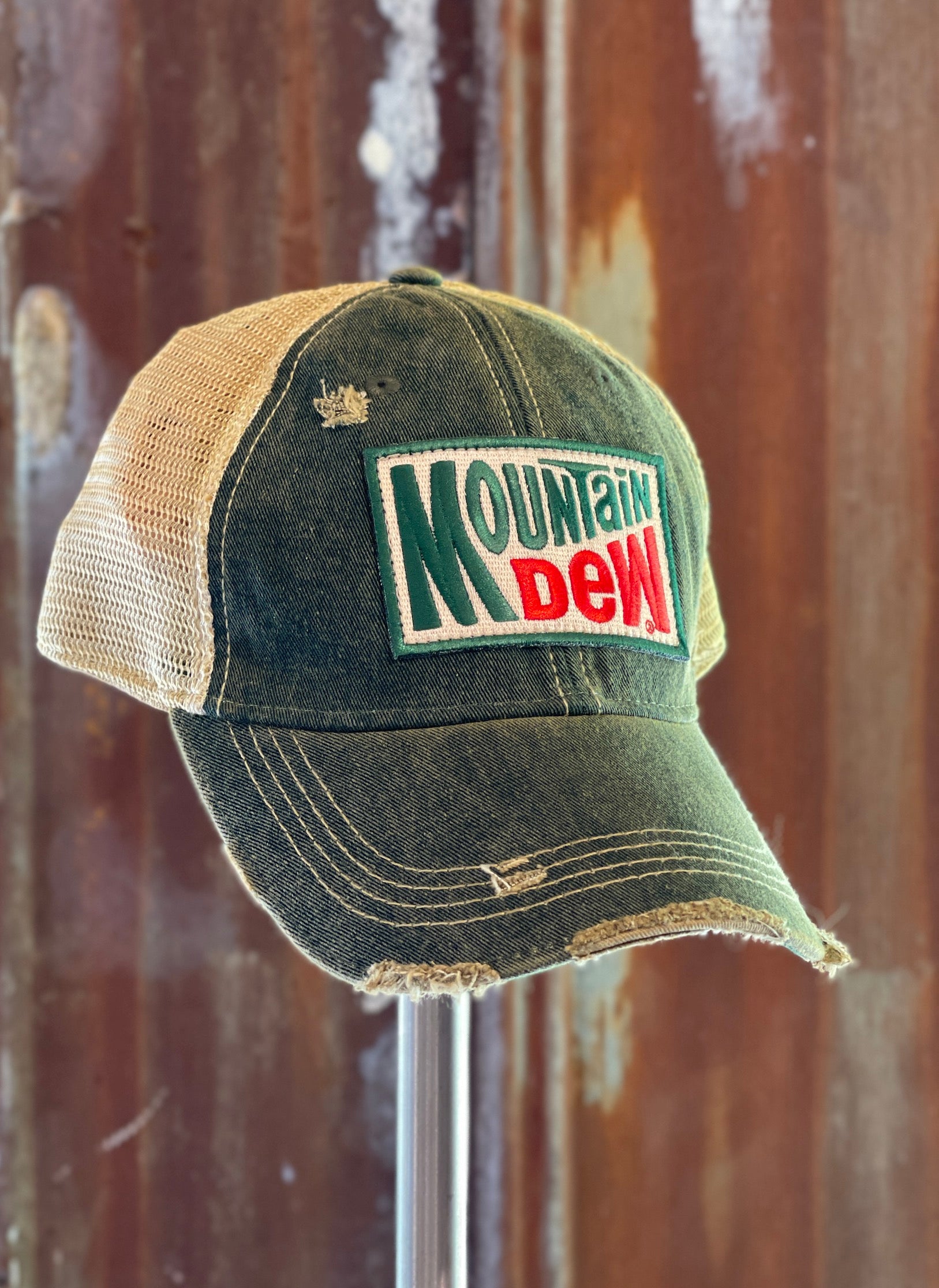 Mountain Dew Old School Hat- Distressed Dark Green Snapback