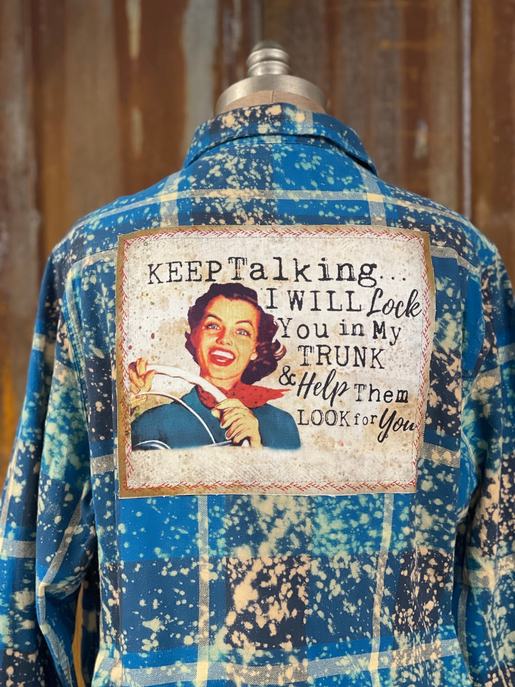 Image of Keep Talking Art Flannel- Distressed River Blue