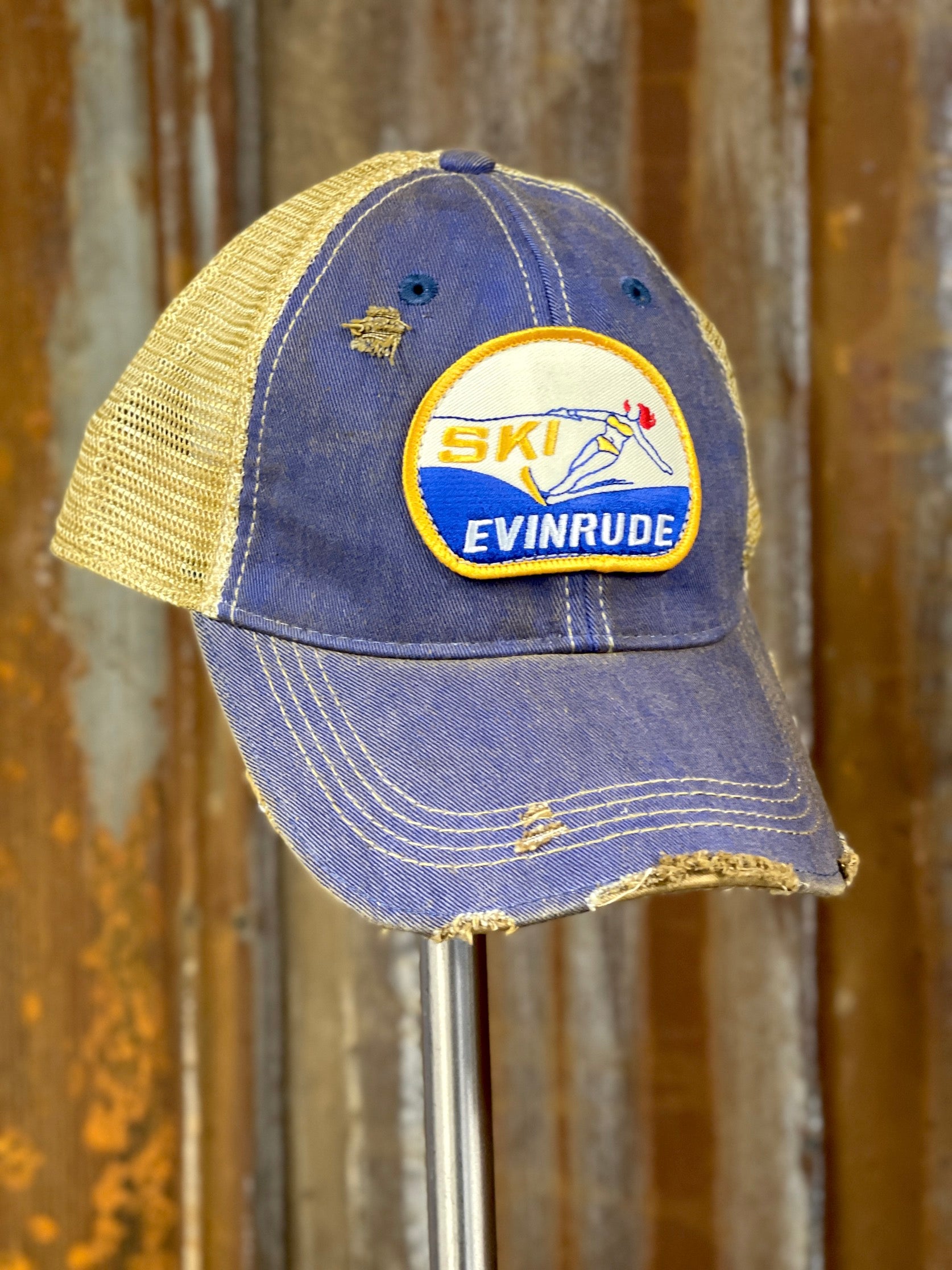 Retro WATER SKIING Hat- Distressed Royal Blue