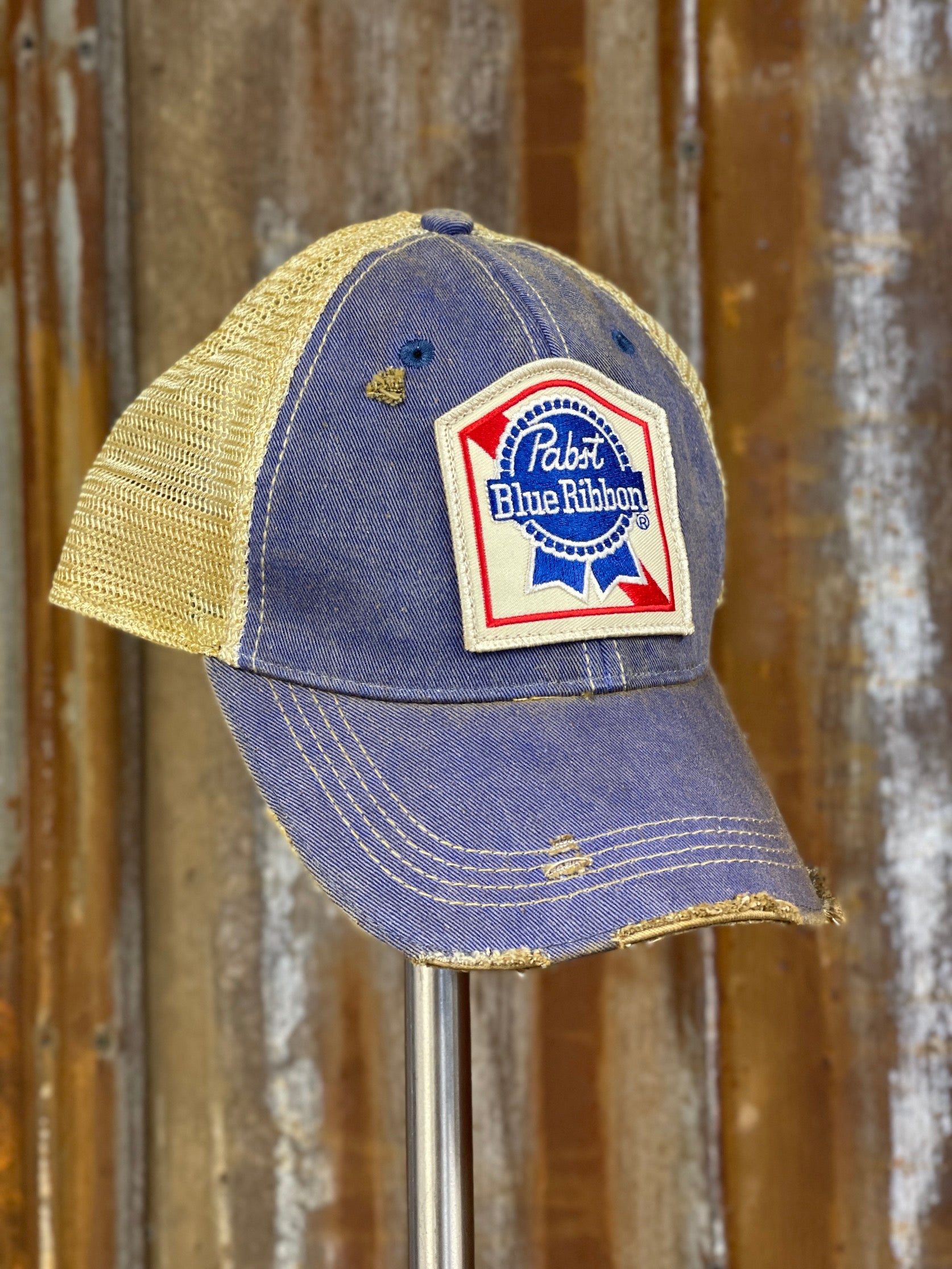 Pabst Retro Hat- Distressed Royal Blue Snapback