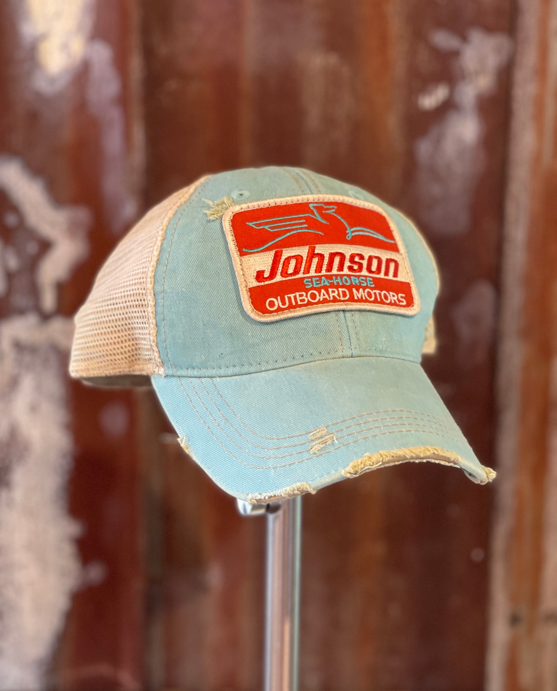 Vintage Johnson Snapback Trucker Hat Patch Outboard Boat Motor