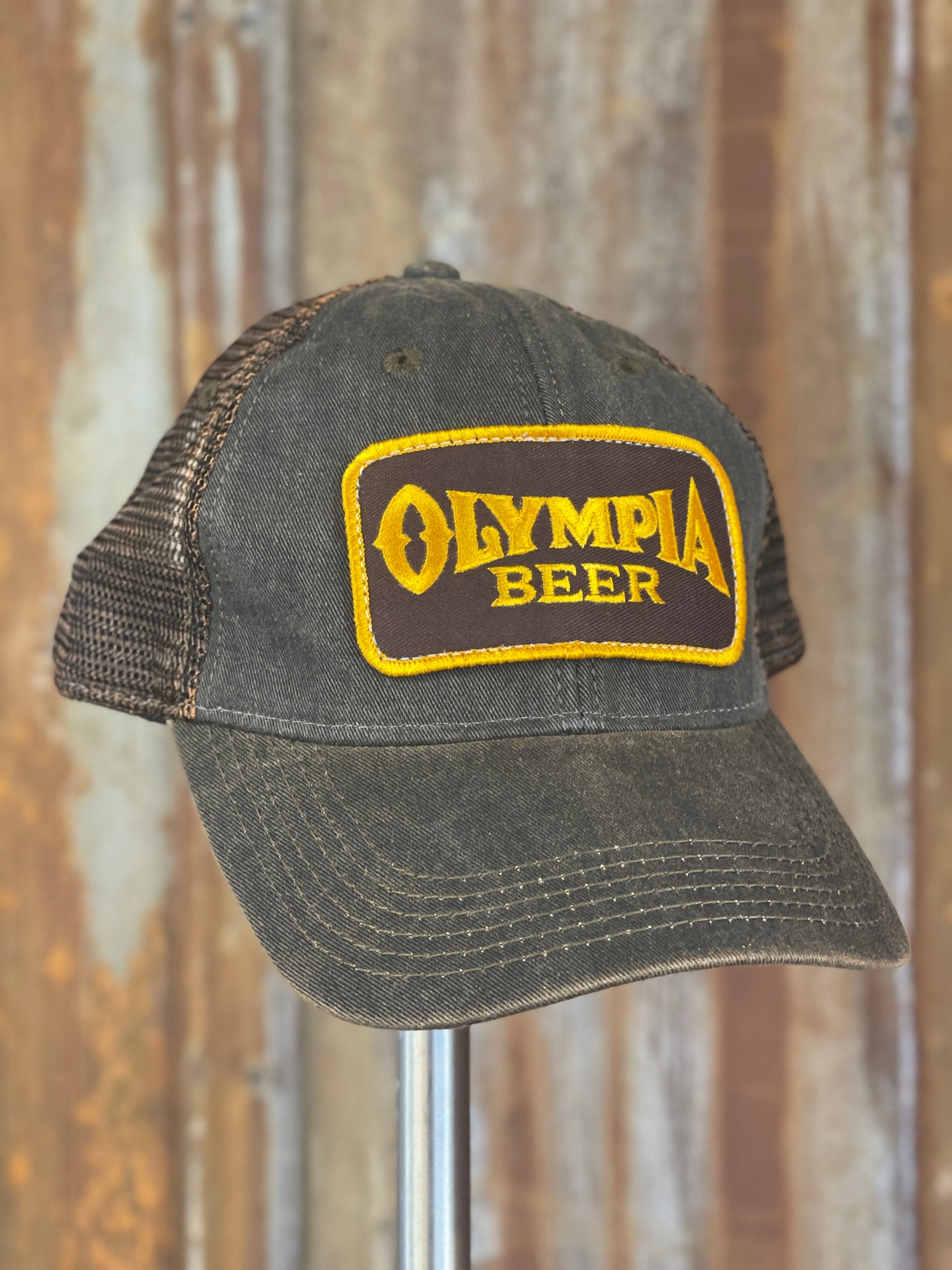 Image of Olympia Beer Brown Patch Hat - NON Distressed Brown Mesh
