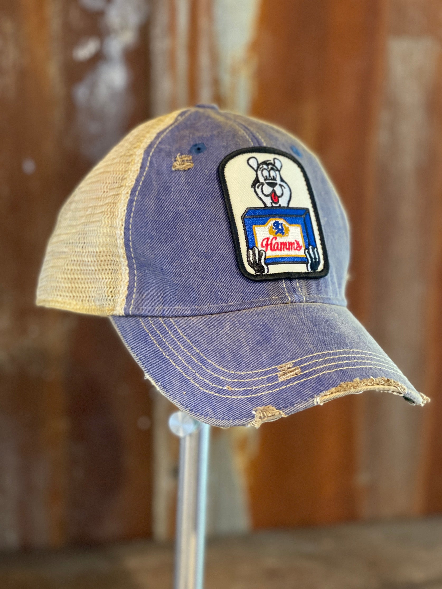 Image of Hamm's 12 Pack Bear Hat- Distressed Royal Blue AN L ! 