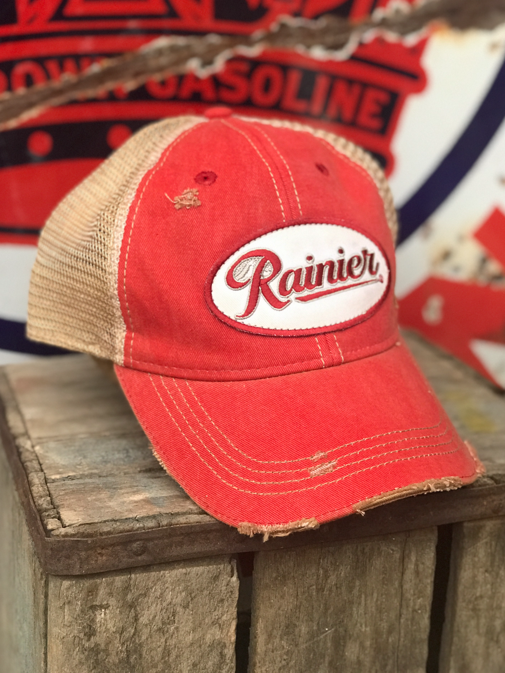 Image of Rainier Beer Hat- Distressed Red Snapback