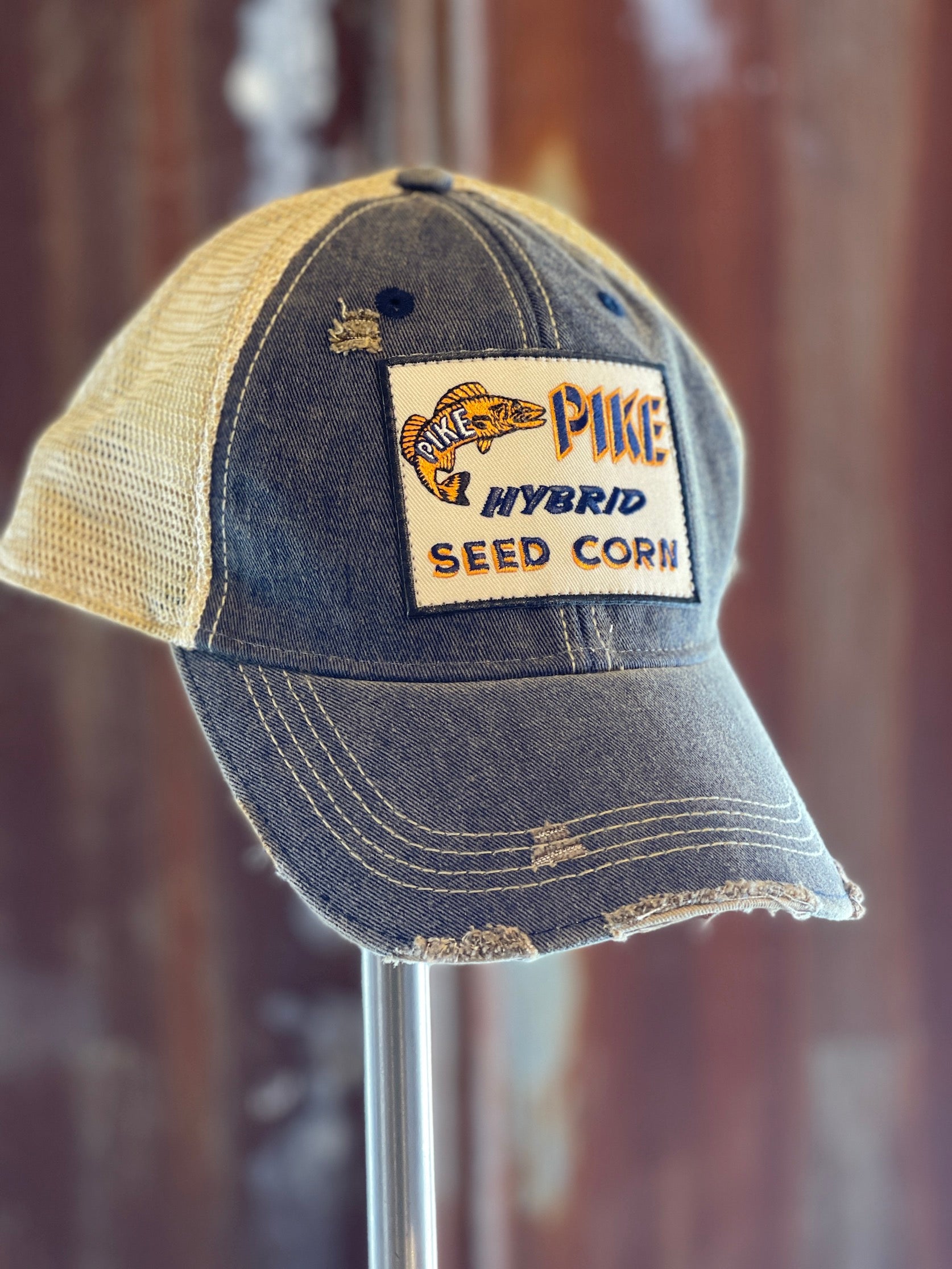 Pike Seed Corn Hat- Distressed Navy Blue