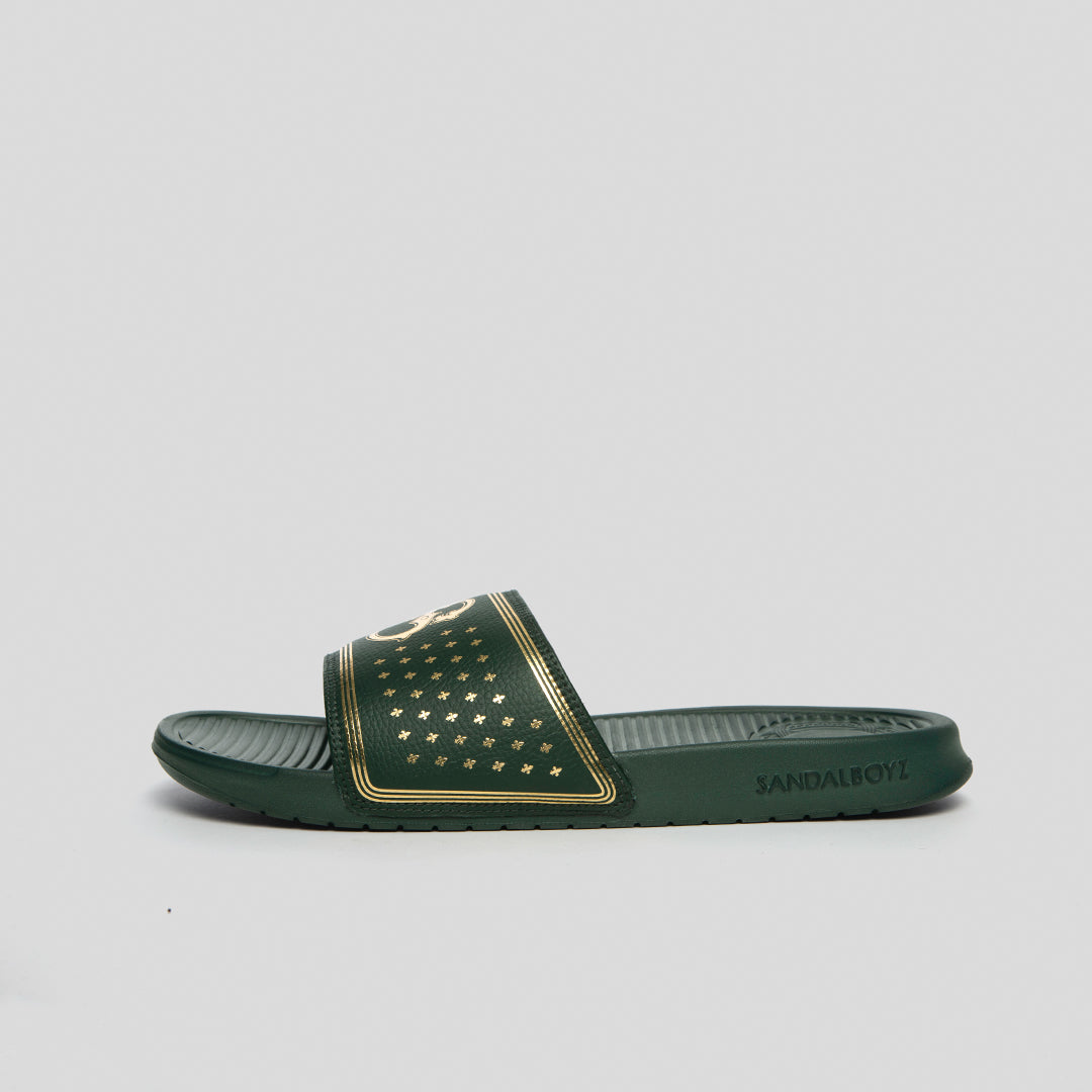 hunter green flip flops