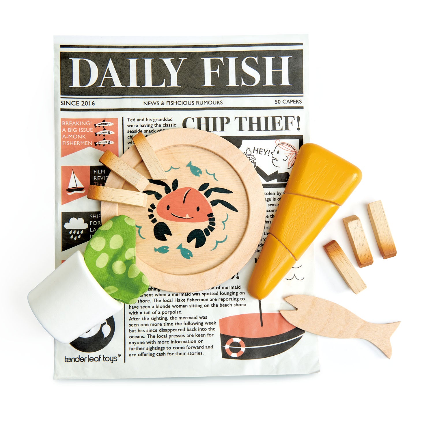 <p>A traditional seaside supper. Fish and chips, and mushy peas! A plate illustrated with a crab, a fork, tactile mushy peas in a cup, all wrapped up in the Daily Fish newspaper!</p>
<p>Age range: 3 Years And Older  </p>
<p>Product size: 7.87 x 10.24 x 2.95”  </p>
<p> Weight: 0.4 lbs</p>
<p><a href="https://www.dropbox.com/s/metb03l0kn3k2fv/TL8238%20Fish%20and%20Chips%20Printable.pdf?dl=0" title="Fish and Chips Printable"><img src="https://cdn.shopify.com/s/files/1/1083/1780/files/TL8238-Fish-and-Chips-Printable-dl_480x480.jpg?v=1597916530" alt="Fish and Chips Printable"></a></p>
