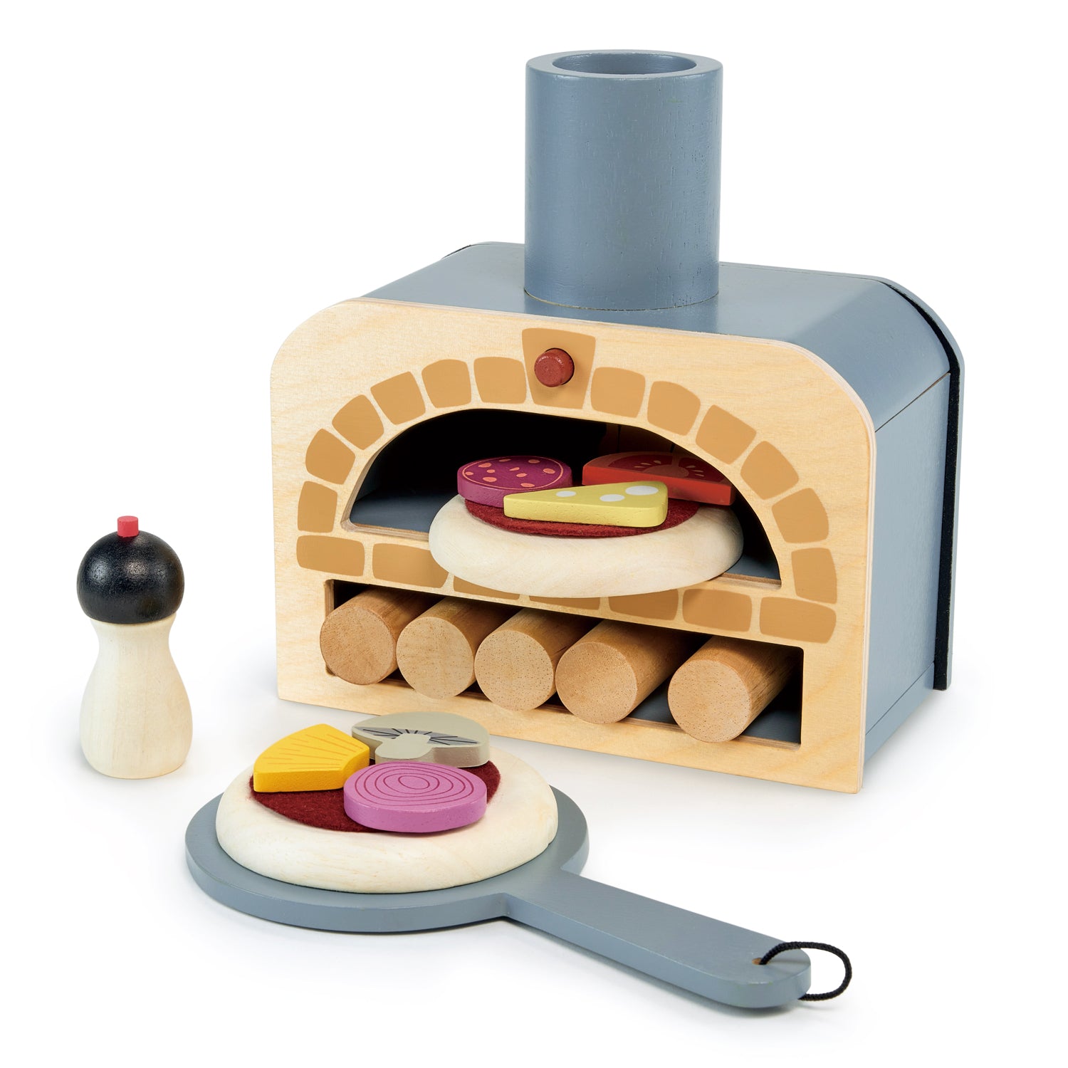 <p>A handy pizza oven with 5 logs to fire up your very own pretend play pizza oven! Make your own pizza with 6 different pizza toppings on a red felt tomato base! Pop them in the oven with the pizza slider and wait for them to cook! Pepper pot included.</p>
<p>Age range: 3 years +  </p>
<p>Product size: 7.17 x 3.78 x 7.48”  </p>
<p>Weight: 2.49 Ibs</p>
