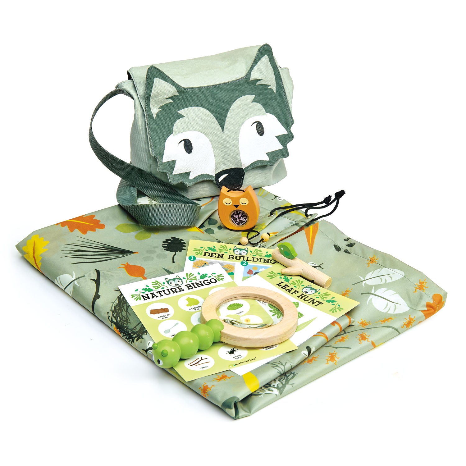 <p>A fun and novel outdoor forest trail kit all contained in a lined, wolf character canvas shoulder bag. The bag contains everything a child could need to go on a nature trail in the great outdoors!</p>
<p>The beautifully illustrated groundsheet is illustrated with lots of forest floor treasures and is enormous at 142cms x 142cms.It can be turned into a den, a groundsheet, a cover, or even a simple tent.</p>
<p>There is a big magnifying glass to search for mini-beasts and a printed nature trail card to help you find all the wonderful life in the forest. Owl compass, Leaf Hunt card and Den Building card are also included. Children love to explore and it is now so important to encourage outdoor play and to teach about respecting our wonderful natural world.</p>
<p>Age range: 3 Years And Older  </p>
<p>Product size: 15.75 x 15.75 x 1.57”  </p>
<p> Weight: 1.17 lbs</p>
<p><a href="https://www.dropbox.com/s/fnv0vzitwskl7ol/TL8366%20Forest%20Trail%20Leaves%20Printable.pdf?dl=0" title="Forest Trail Leaves Printable"><img src="https://cdn.shopify.com/s/files/1/1083/1780/files/TL8366-Forest-Trail-Leaves-Printable-dl_480x480.jpg?v=1597917364" alt="Forest Trail Leaves Printable"></a></p>
