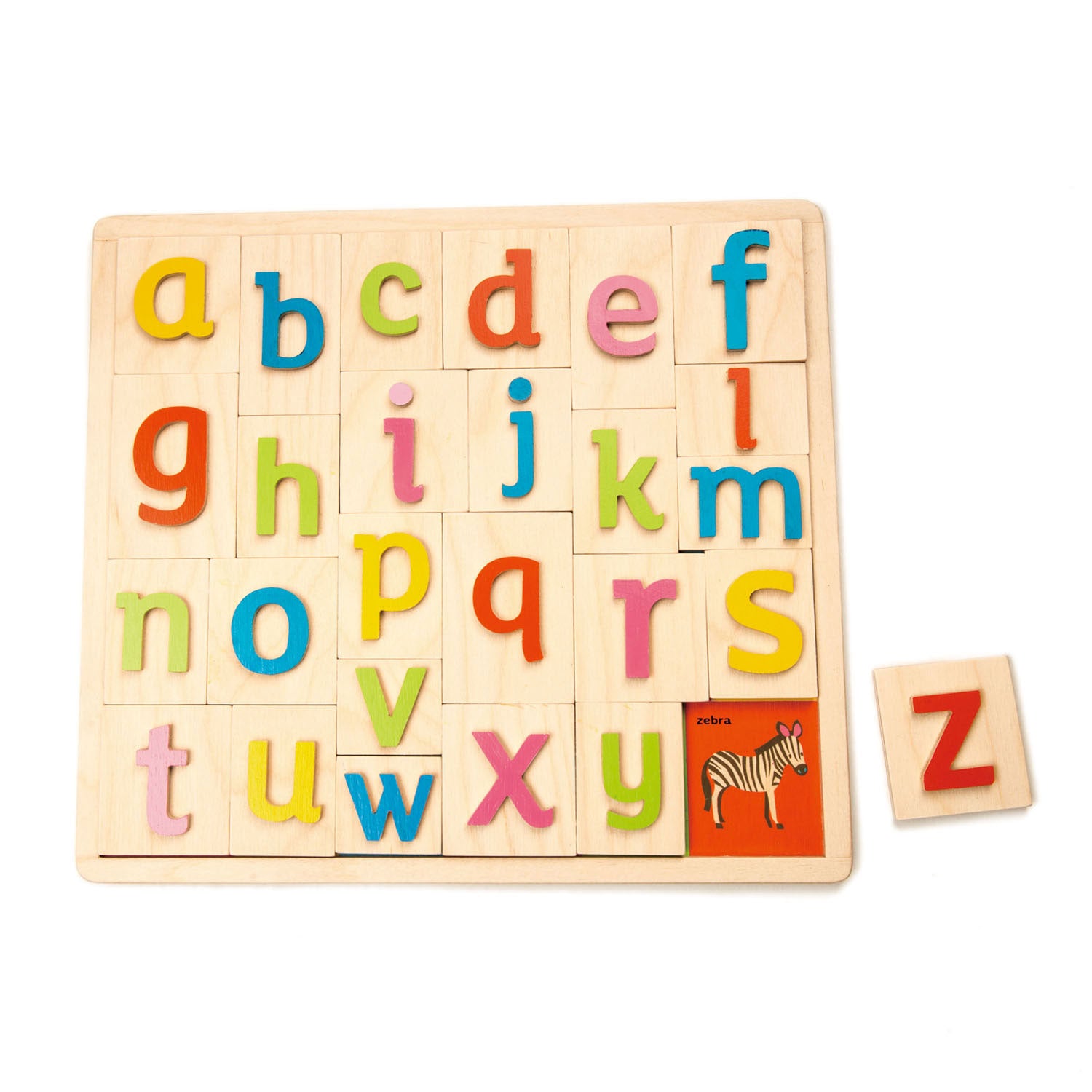 <p>A beautiful traditional alphabet tray with 3 dimensional letters to lift up and reveal the corresponding picture and word. Develop your little ones’ language skills with this set! Includes 26 pieces with colored letter shapes to match to the correct picture. </p>
<p>Age range: 18 months +  </p>
<p>Product size: 11.61&quot; x 10.55&quot; x 0.51&quot;  </p>
<p>Weight: 1.1 lbs</p>
