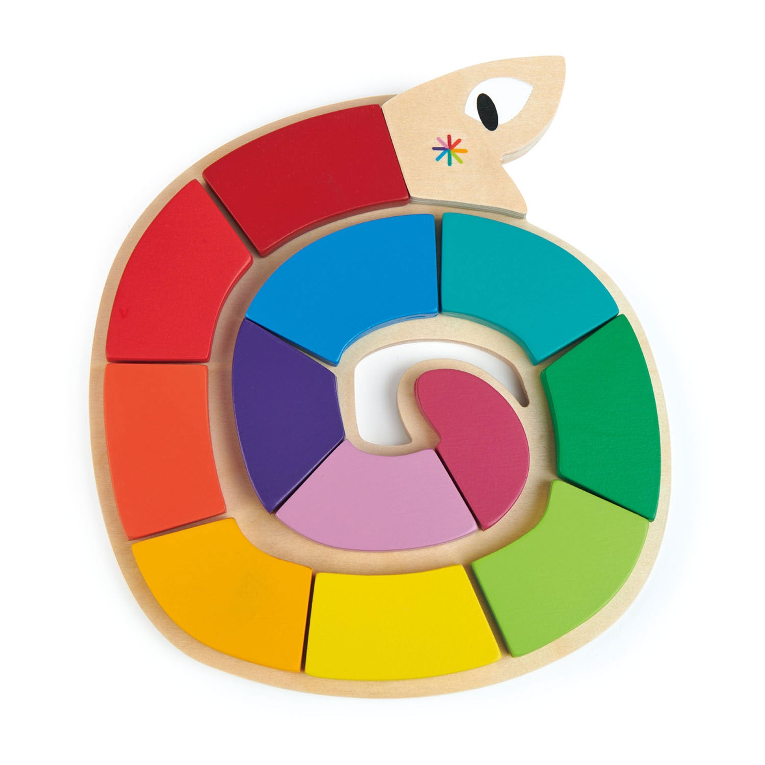 <p>A brightly colored snake with 12 pieces that match up to a 3 dimensional shape underneath. Match the colors of the spectrum and the shapes for lots of play value.</p>
<p><strong>Recommended</strong>by Good Toy Guide**</p>
<p>Age range: 24 months +  </p>
<p>Product size: 10.43 x 8.46 x 0.79”  </p>
<p> Weight: 0.95 lbs</p>
