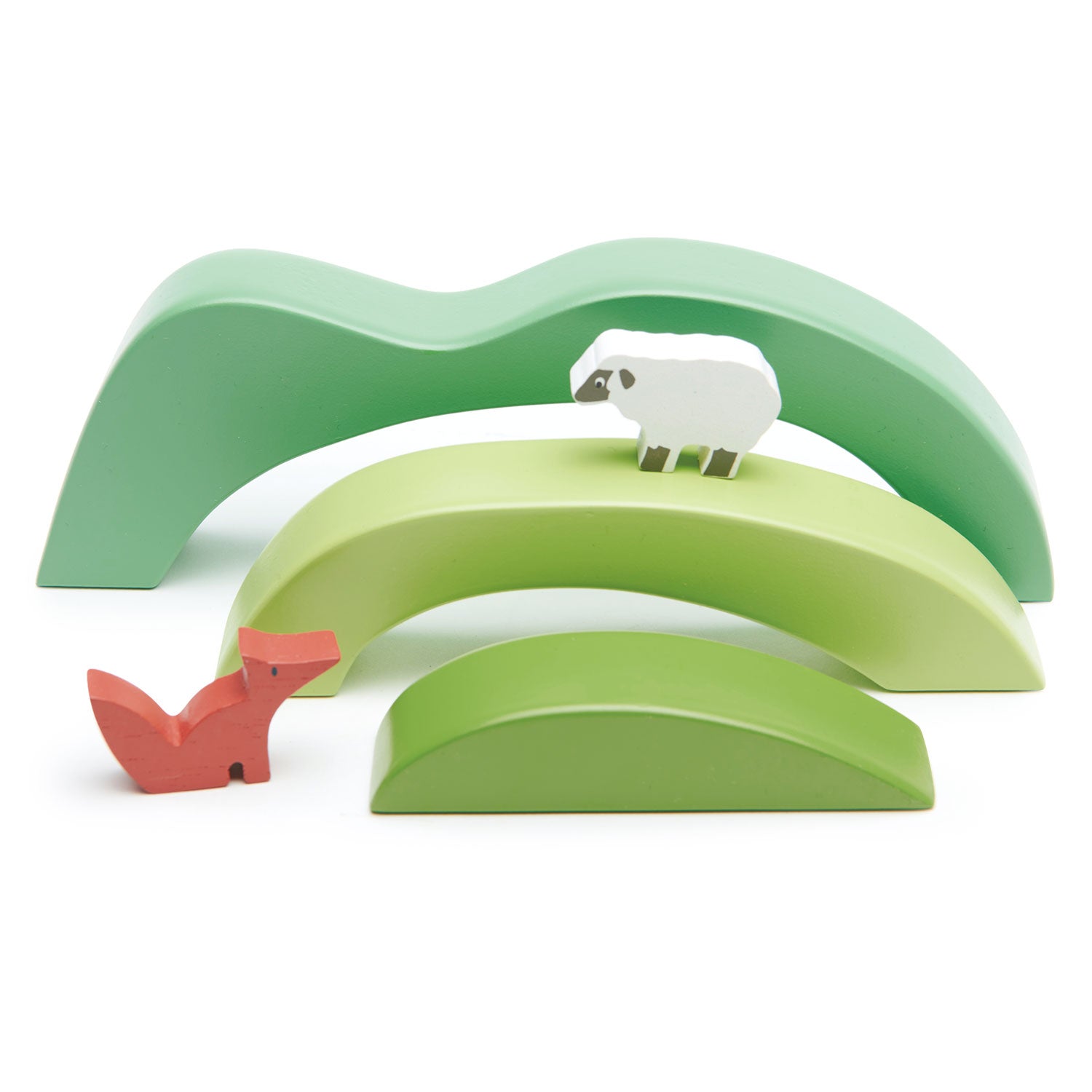 <p>Perfect for displaying your animals, three green solid wood hills that can be used as part of open-ended play. Included are a fox and a sheep.</p>
<p>Age range: 3 Years And Older  </p>
<p>Product size: 9.37 x 3.54 x 3.03&quot;  </p>
<p> Weight: 0.68 lbs</p>
