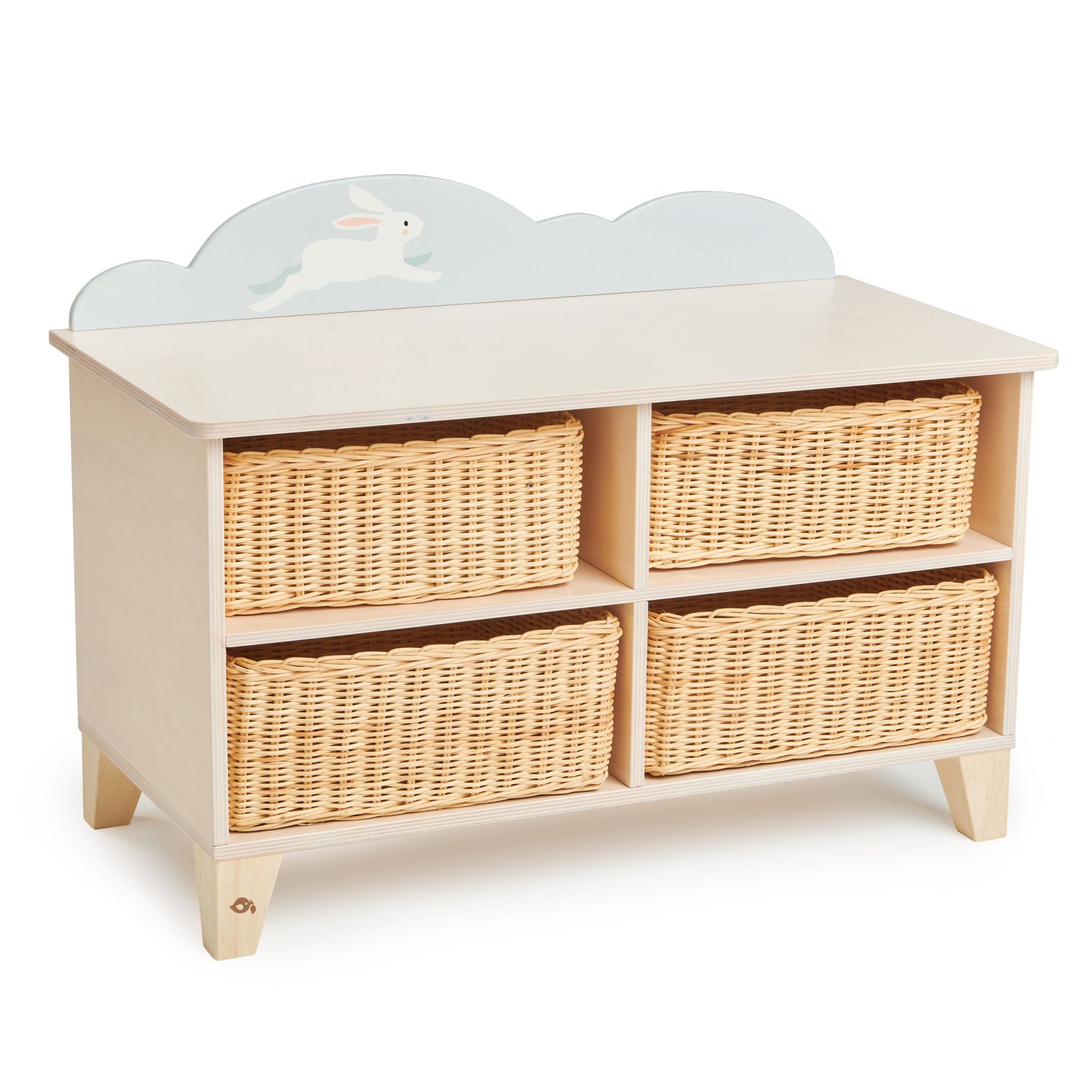 <p>Ideal for any child&#39;s bedroom or playroom with 4 handmade wicker baskets that can be removed for tidy up time! Made from plywood, this storage unit is sturdy enough to double up as a bench seat and with its neutral tones and running rabbit feature fits very well as part of our forest furniture range.</p>
<p>Age range: 3 Years And Older  </p>
<p>Product size: 27.56 x 13.78 x 19.88&quot;  </p>
<p> Weight: 21.58 lbs</p>
<p><strong>Self assembly required.</strong></p>
