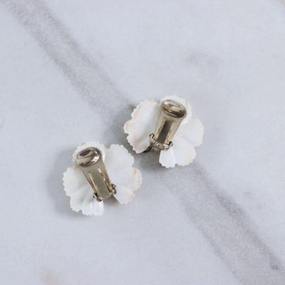 Vintage White Pansy Flower with Rhinestones Statement Earrings by Unsigned Beauty - Vintage Meet Modern Vintage Jewelry - Chicago, Illinois - #oldhollywoodglamour #vintagemeetmodern #designervintage #jewelrybox #antiquejewelry #vintagejewelry