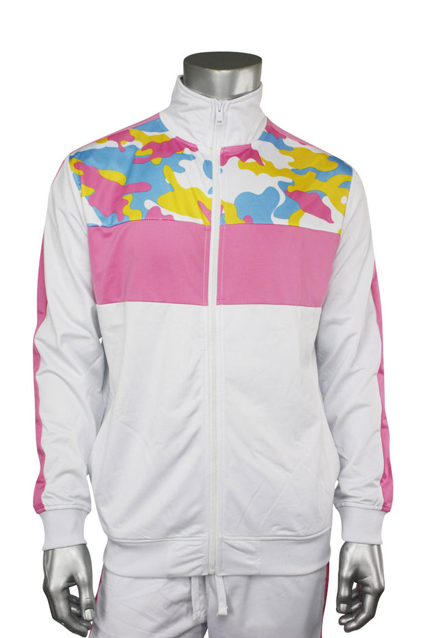 Striped Color Block Track Jacket Pink - White - Camo (82-312) – Zamage