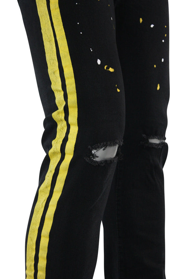 jeans with yellow side stripe