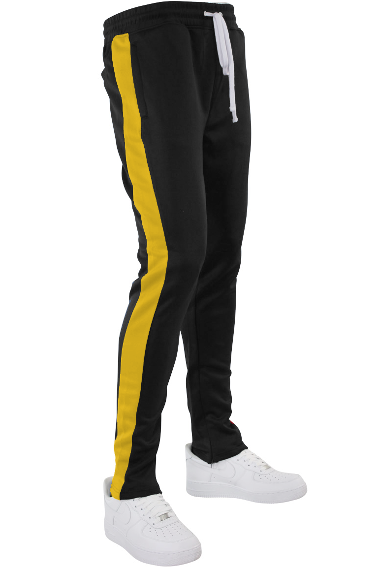 black pants with gold stripe