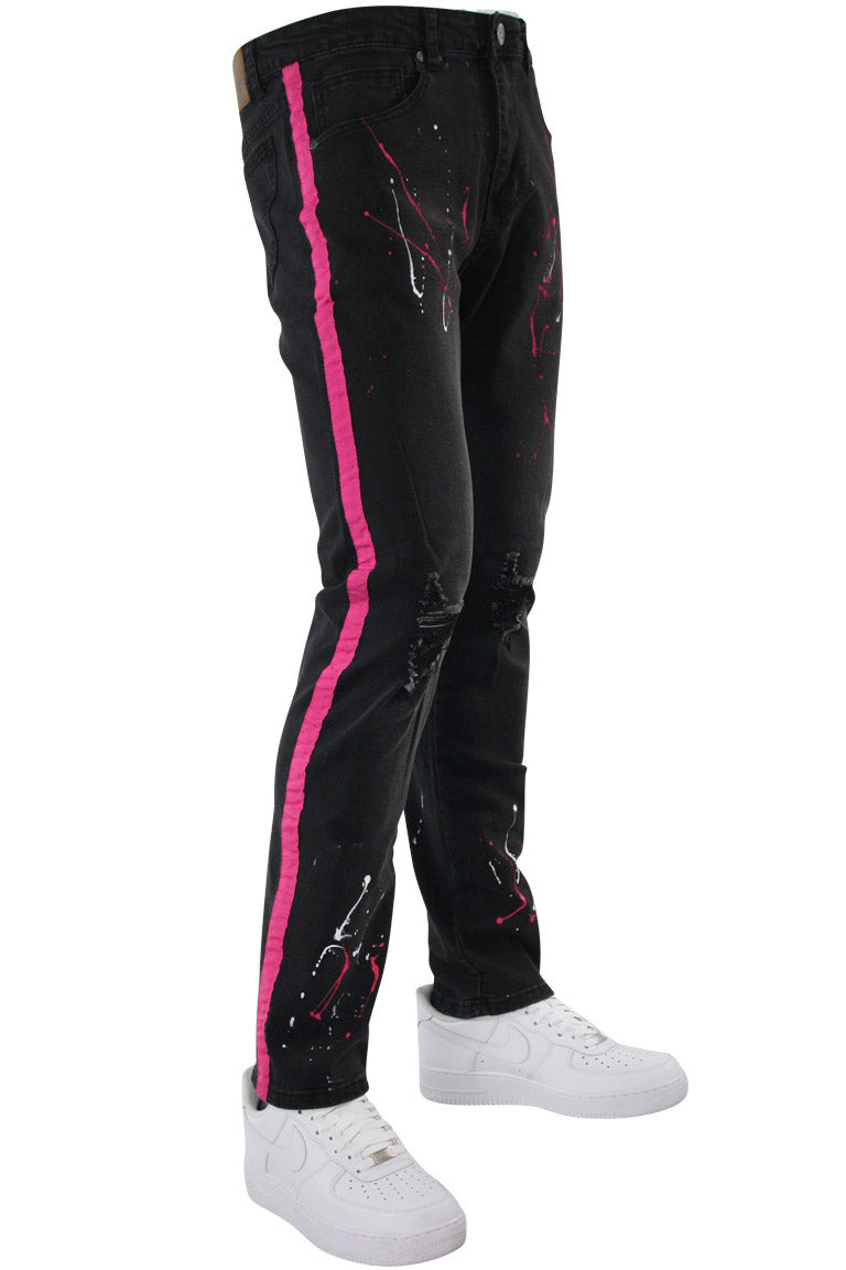 black pants with pink stripe