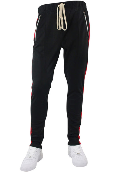 Premium Side Stripe Zip Pocket Track Pants (Black-Red) | Zamage