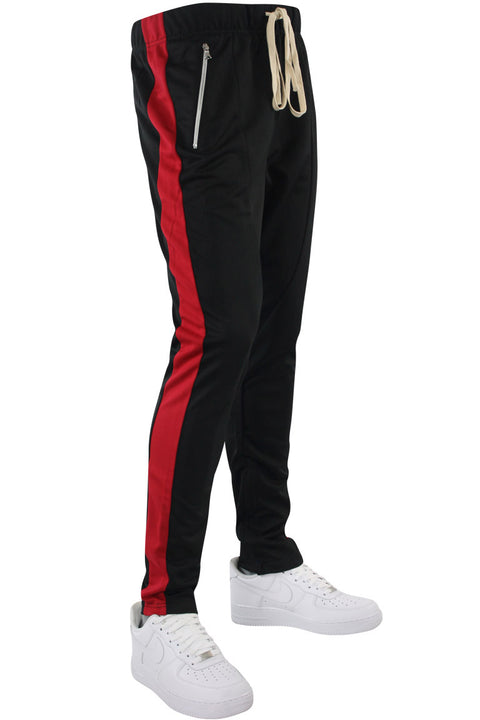 Premium Side Stripe Zip Pocket Track Pants Black - Red (ZCM4418Z) | Zamage