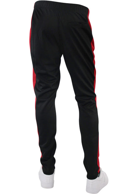 Premium Side Stripe Zip Pocket Track Pants Black - Red (ZCM4418Z) | Zamage