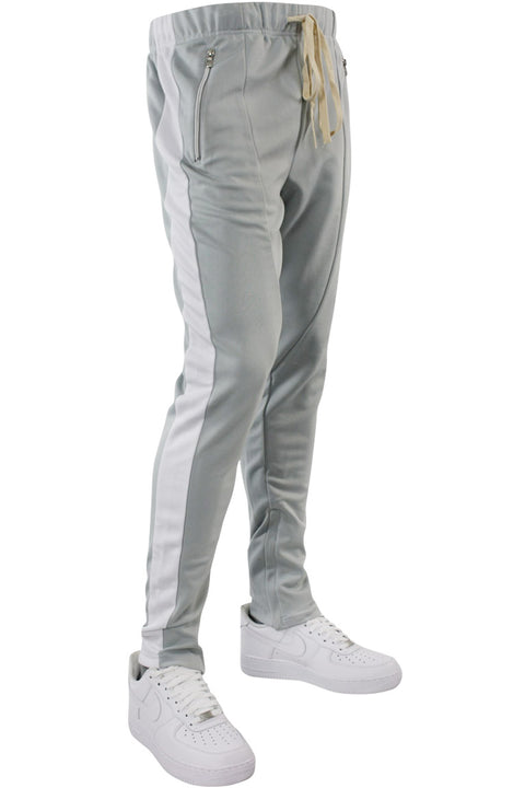 Premium Side Stripe Zip Pocket Track Pants (Grey-White) | Zamage