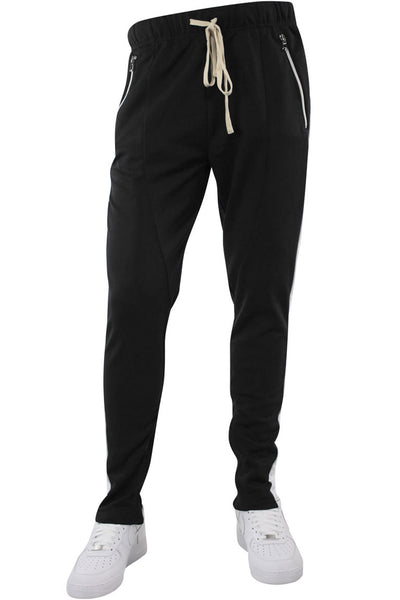 Premium Side Stripe Zip Pocket Track Pants (Black-White) | Zamage