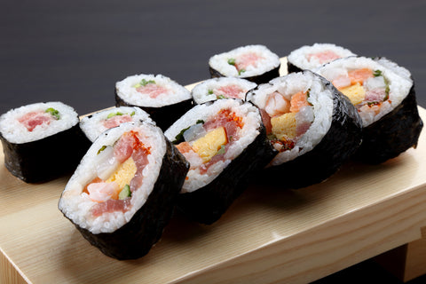 Japanese Makizushi, one of many types of sushi rolls