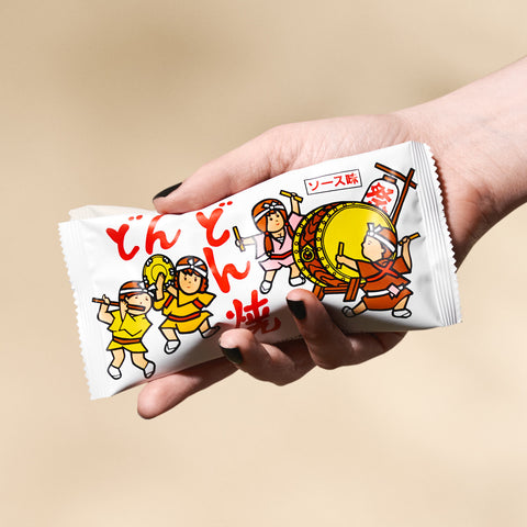 Snack packaging that shows a traditional Japanese festival