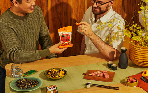 Friends bonding over Japanese snacks