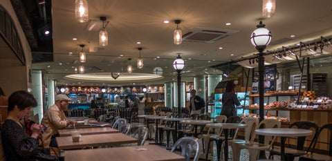 View of cafe interior at Omotesando Tokyo Metro Subway station.