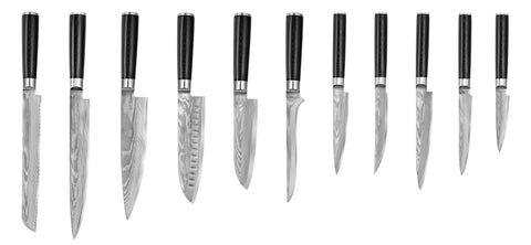 Set of Japanese steel kitchen knives, isolated on white background with clipping path